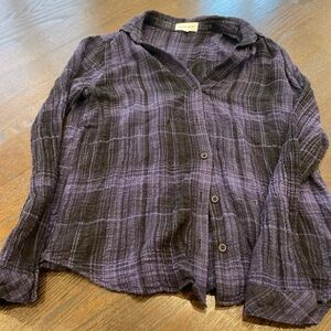 Bella Dahl Midnight Blue Plaid Button Down Short